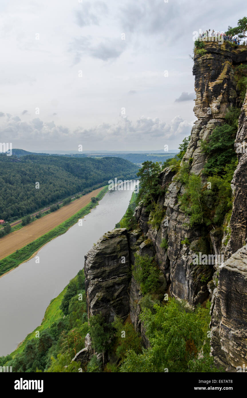 Le formazioni rocciose del Bastei sull'Elba, Svizzera Sassone, Elba montagne di arenaria Foto Stock