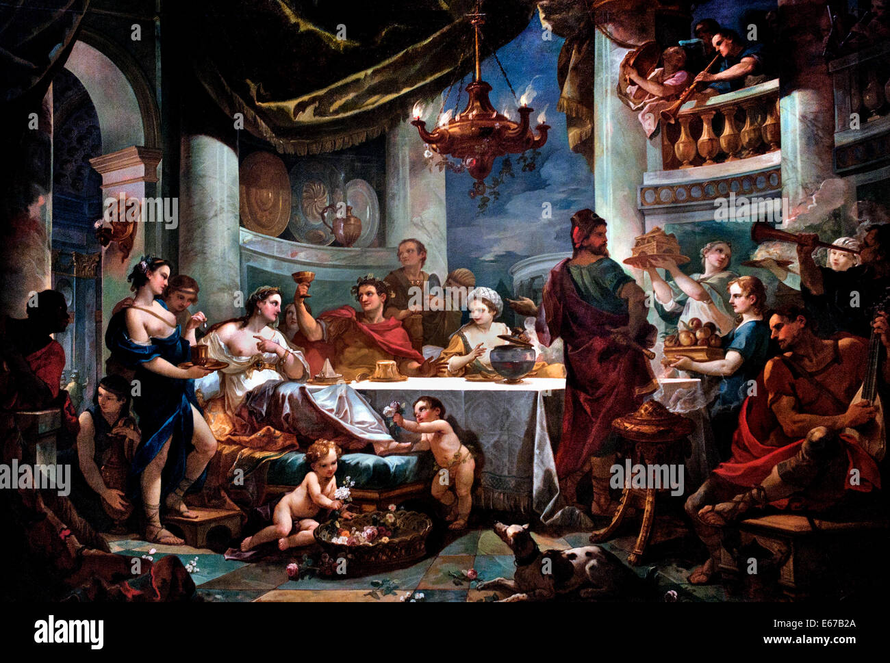 Il pasto della regina Cleopatra di Egitto e Marc Antony Consul Repubblica Romana 1754 Charles Joseph Natoire1700 -1777 pittore francese ( Cleopatra VII Philopator 69 - 30 A.C. faraone Egitto ) Foto Stock