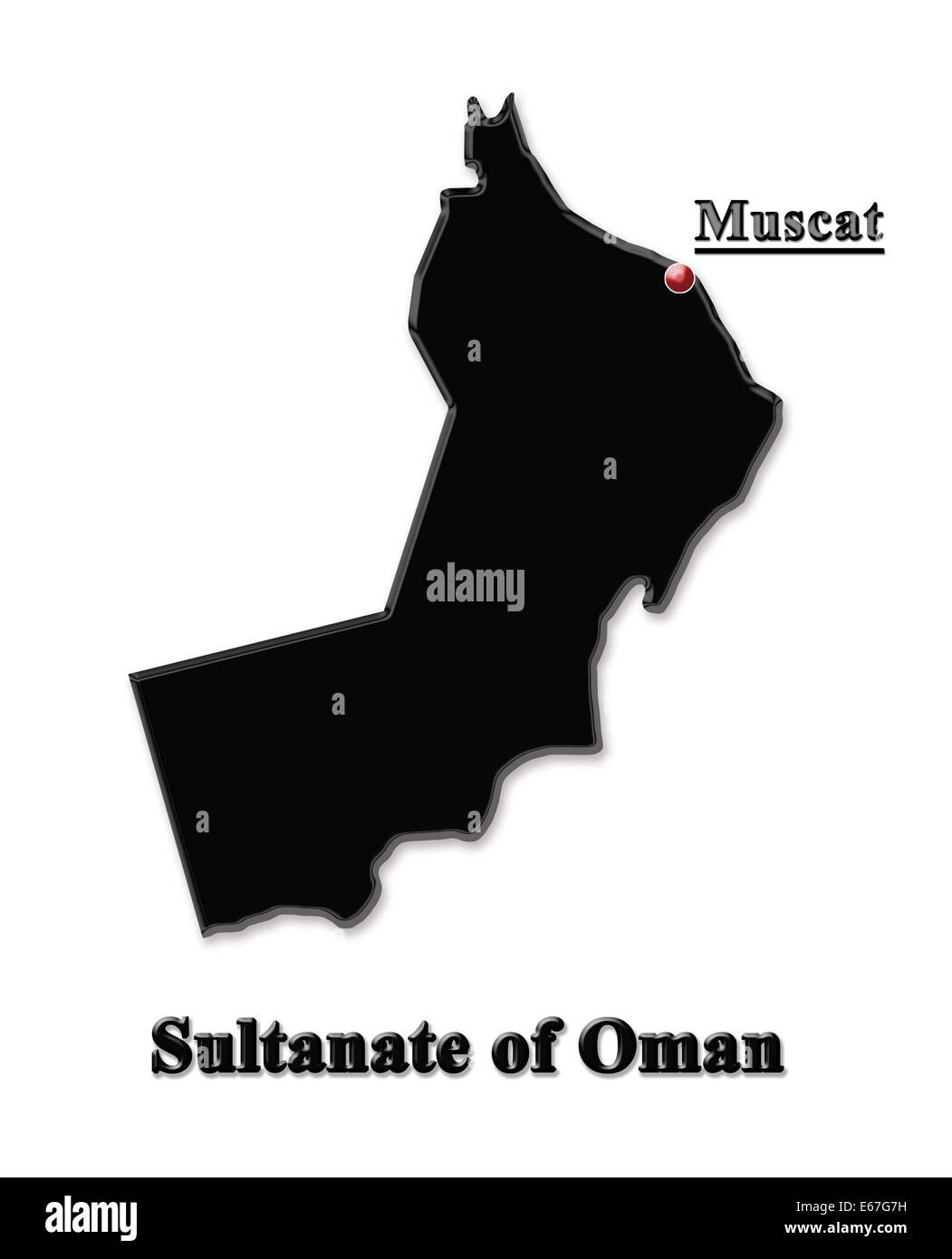 Mappa nero del Sultanato di Oman isolati su sfondo bianco Foto Stock