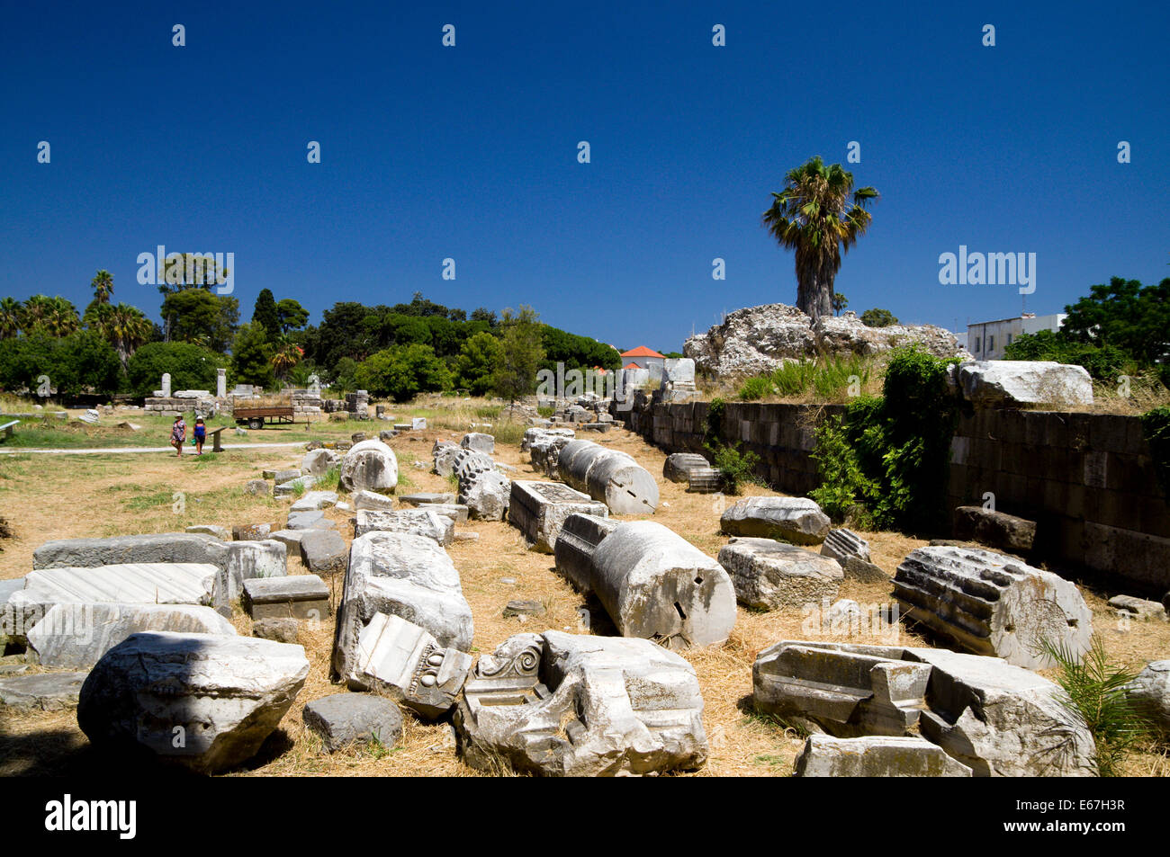 Antichi resti della scavato Agora, la città di Kos, isola di Kos, Dodecanneso isole, Grecia. Foto Stock