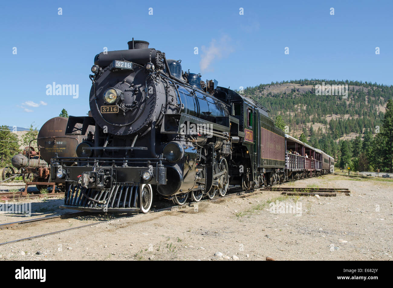 Kettle Valley Steam Railway locomotore motore, Summerland, interior British Columbia, BC, Canada. Foto Stock