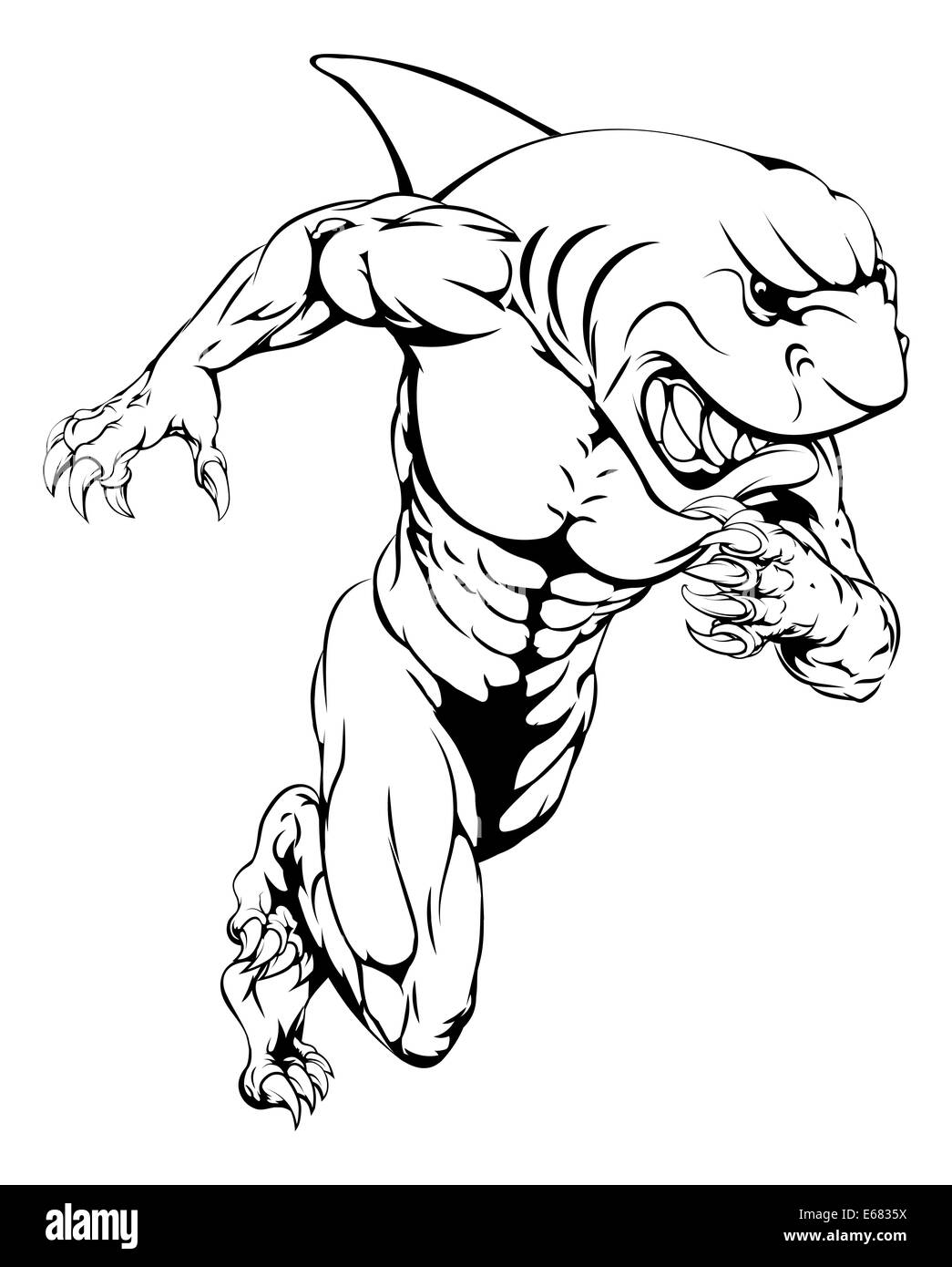 Un uomo di squalo o di carattere sportivo carica mascotte, Sprint o in esecuzione Foto Stock