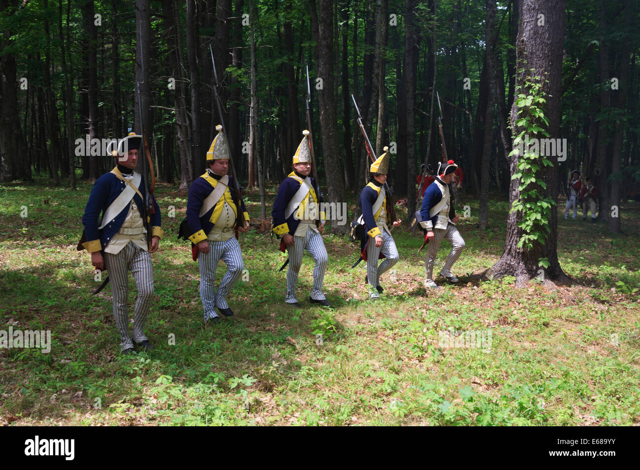 Brunswick soldati mercenari dalla guerra rivoluzionaria americana (reenactors) Foto Stock