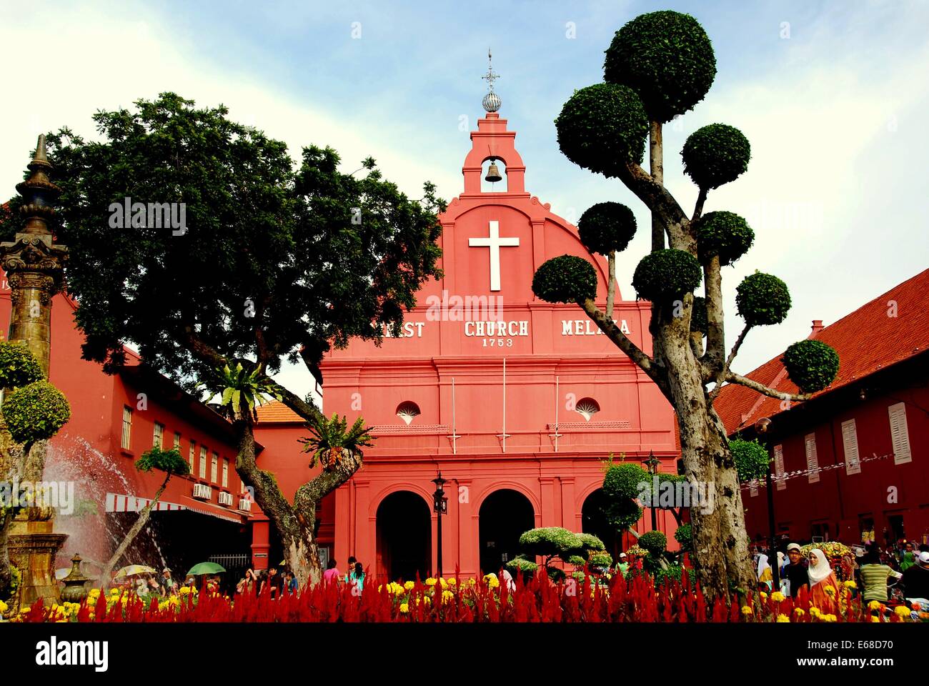 Malacca, MALAYSIA: la storica e molto color corallo 1753 Chiesa di Cristo Melaka costruito dagli olandesi * Foto Stock