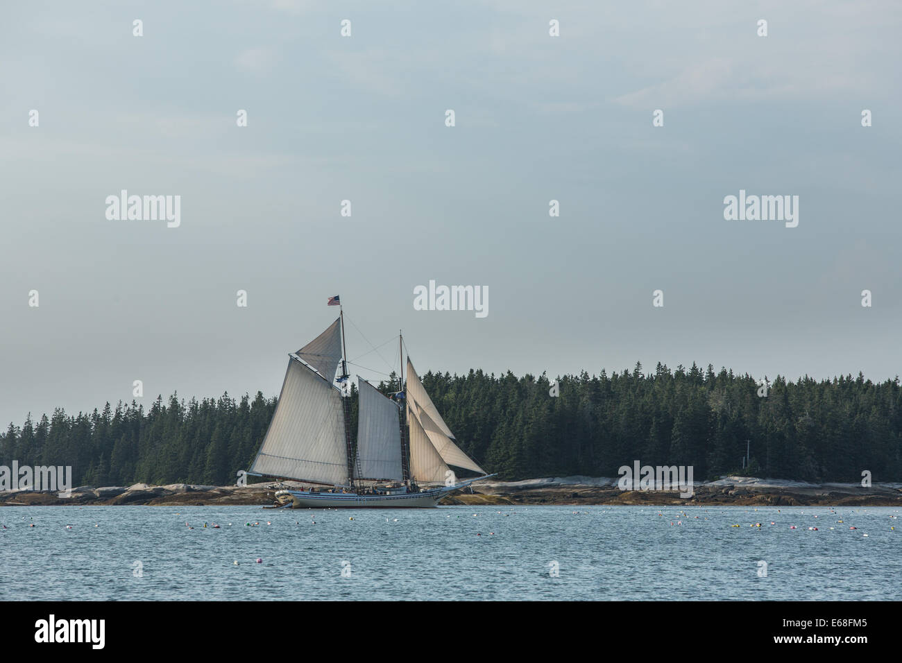 McGlathery Isola, ME - 11 agosto 2014. Il windjammer goletta a vela del patrimonio da McGlathery isola. Foto Stock