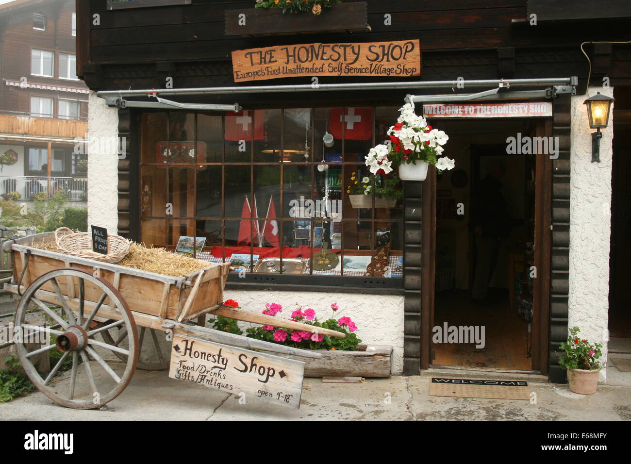 Onestà shop in gimmelwald, Svizzera Foto Stock