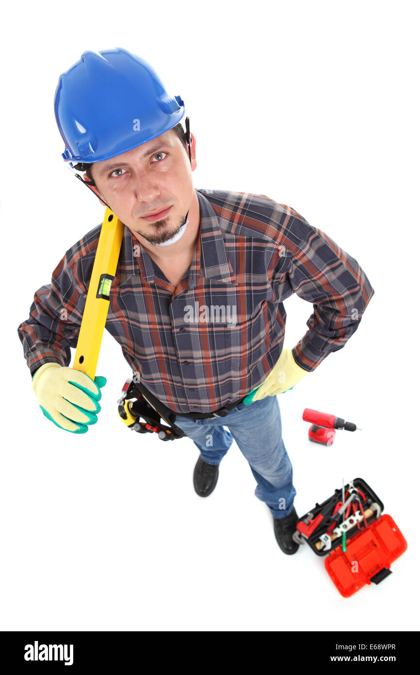 Giovani caucasici lavoratore manuale vista da sopra. Foto Stock