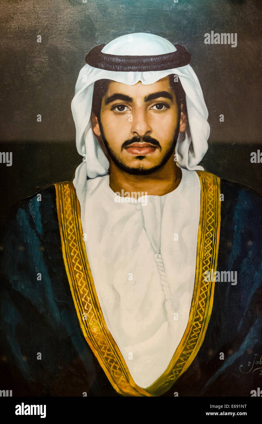 Immagine del principe sceicco Omar bin Zayed Al Nahyan famiglia reale a Al Ain Palace Museum di Dubai, Emirati Arabi Uniti EMIRATI ARABI UNITI. Foto Stock