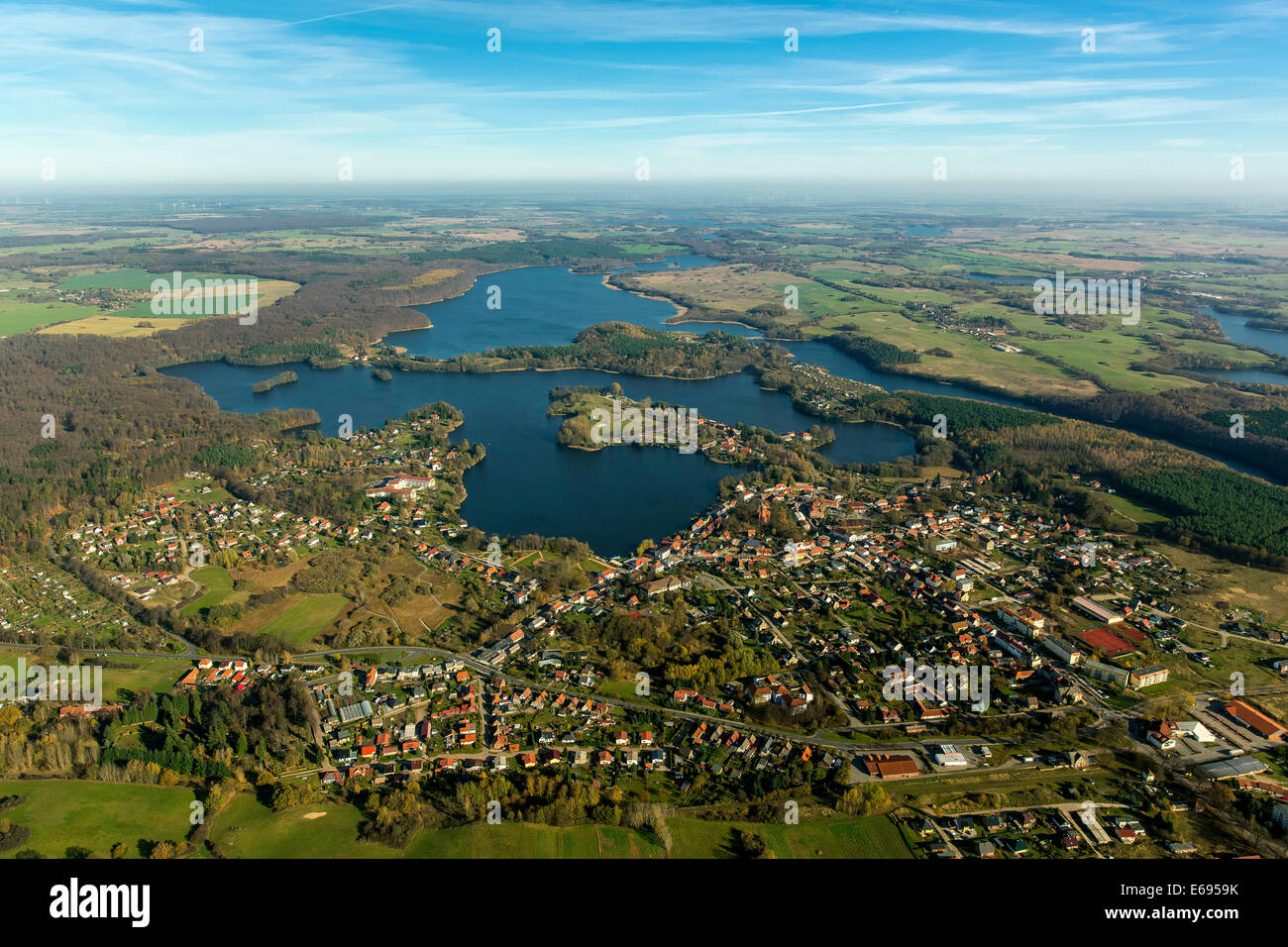 Vista aerea, Feldberg, Feldberger Seenlandschaft, Müritz Lake District, Meclemburgo-Pomerania, Germania Foto Stock