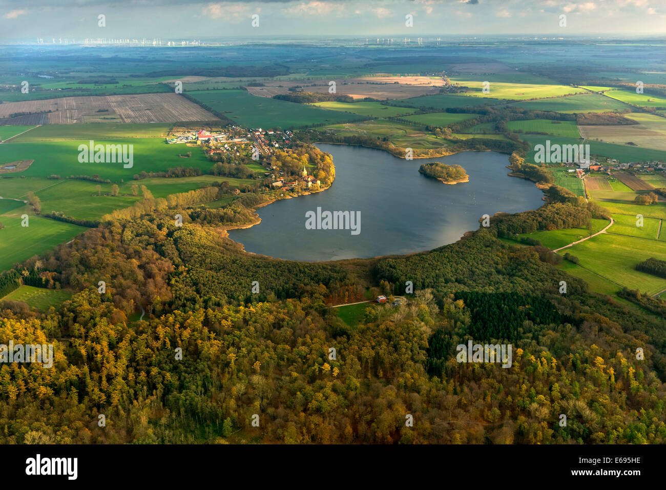 Vista aerea, Ivenacker Eichen zoo, boschi di faggio, Ivenack, Stavenhagen, Müritz lakeland, Meclemburgo Lake District Foto Stock