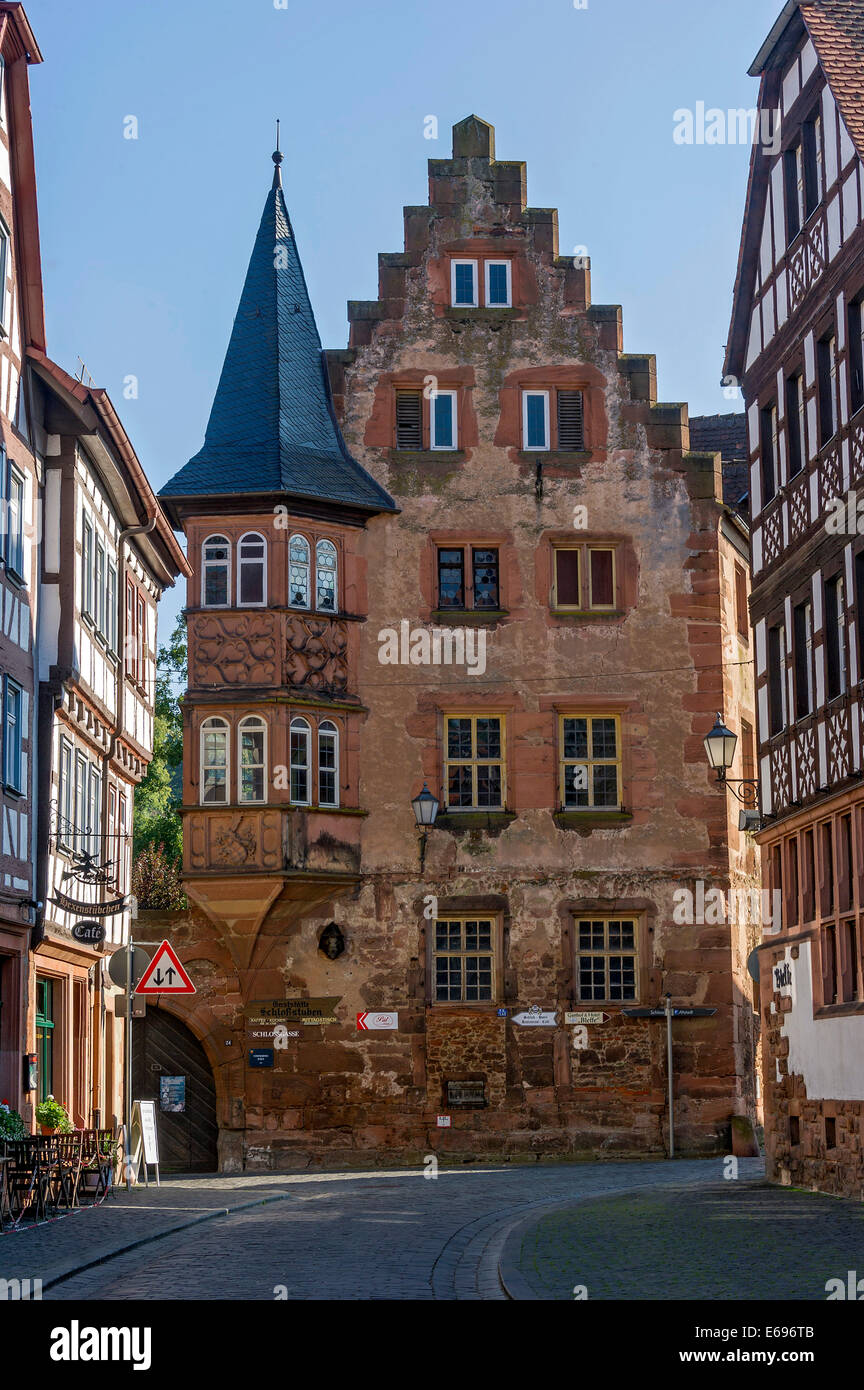 Stile tardo gotico Steinernes Haus, città vecchia, Büdingen, Hesse, Germania Foto Stock