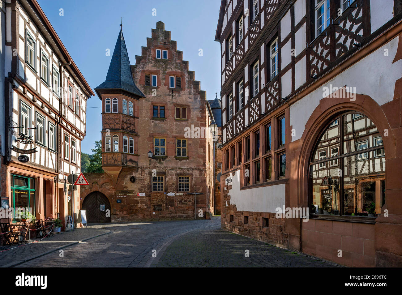 Stile tardo gotico Steinernes Haus, città vecchia, Büdingen, Hesse, Germania Foto Stock