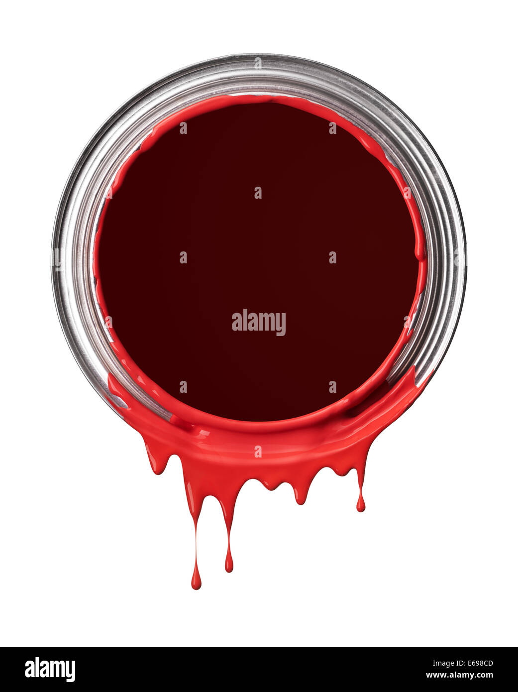 Finiture in vernice rossa versando da stagno con gocciolamenti Foto Stock