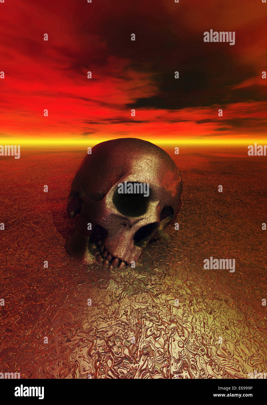 Cranio di metallo sprofondare in una superficie di metallo Foto Stock
