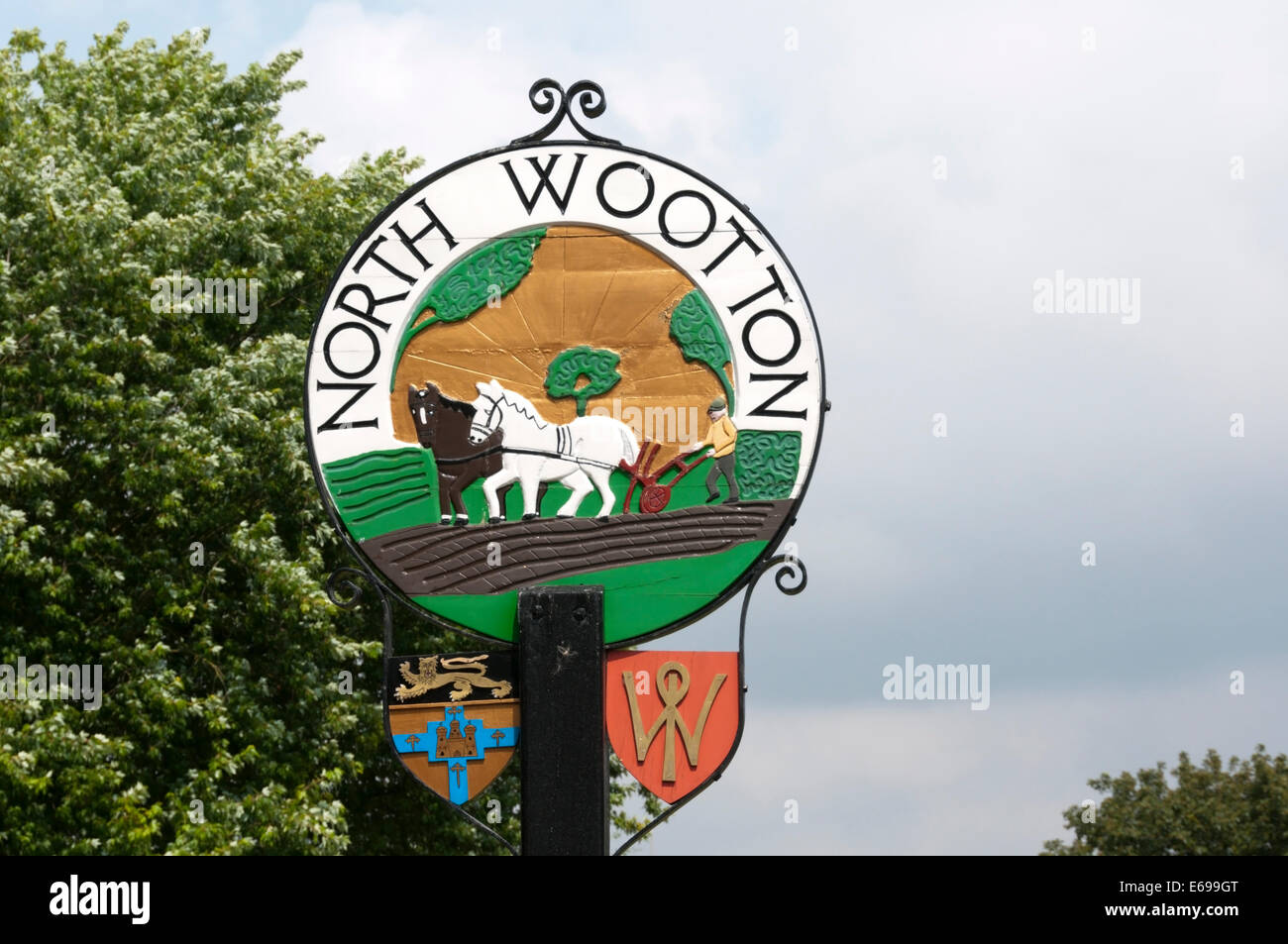 Il segno del villaggio di North Wootton in Norfolk. Foto Stock