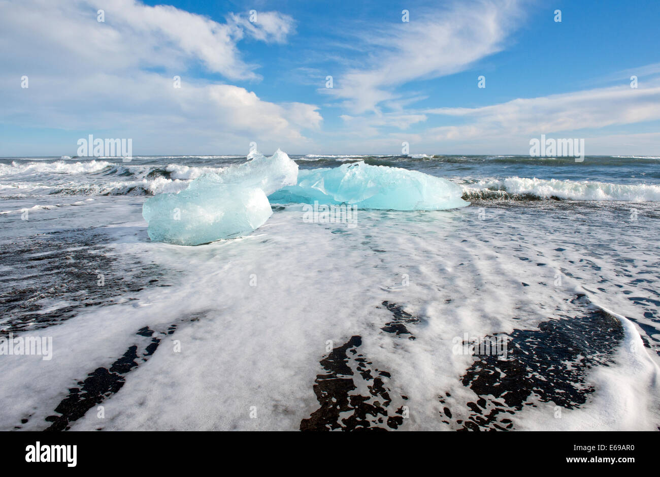 La fusione dei ghiacciai sulla spiaggia artico Foto Stock