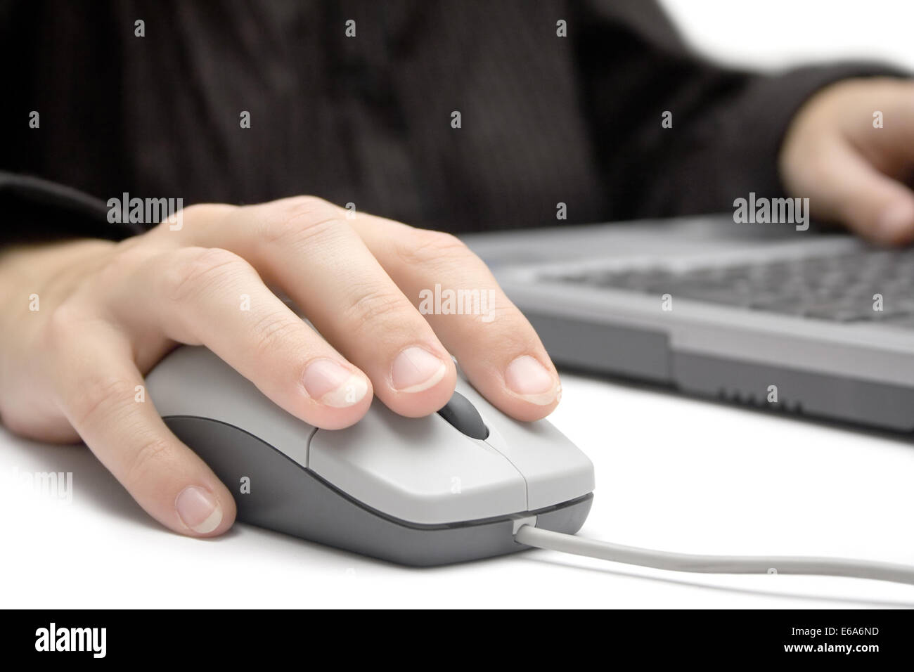 Il mouse del computer,mano,workplace Foto Stock