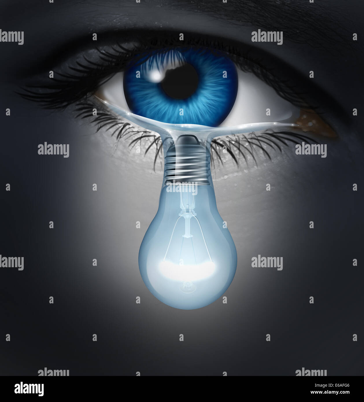 Terapia della depressione, nozione come un depresso occhio umano pianto una  lacrima conformata come una lampadina come una metafora per soluzioni di la  Foto stock - Alamy