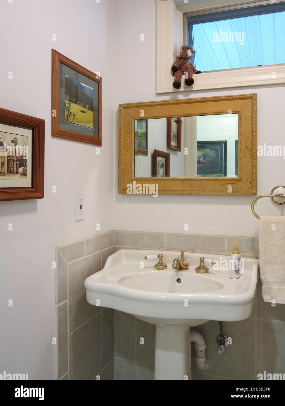 Bagno moderno interno dissipatore di stanza a specchio Foto Stock