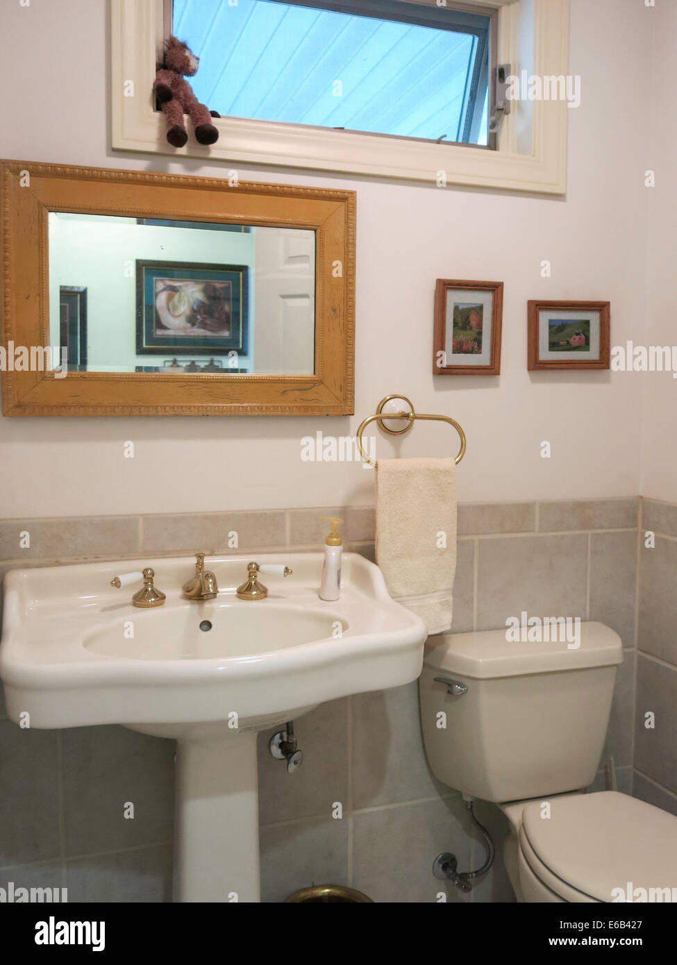 Bagno moderno interno dissipatore di stanza a specchio Foto Stock