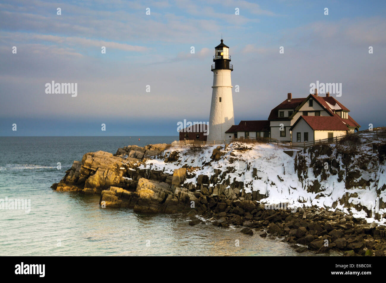 Portland Head, Cape Elizabeth, inverno, Casco Bay, Golfo del Maine, Maine, Stati Uniti d'America Foto Stock