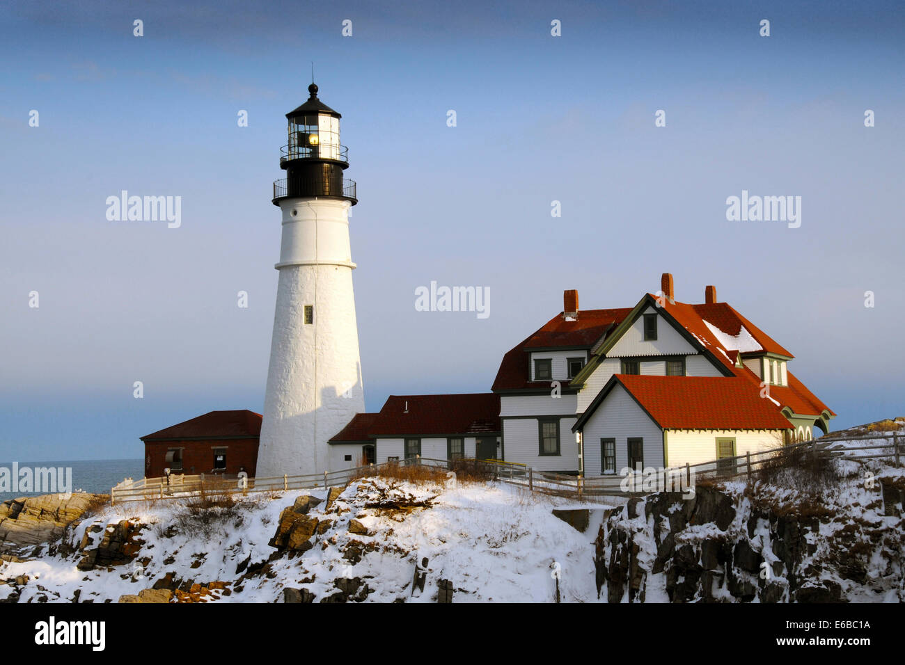 Portland Head, Cape Elizabeth, inverno, Casco Bay, Golfo del Maine, Maine, Stati Uniti d'America Foto Stock