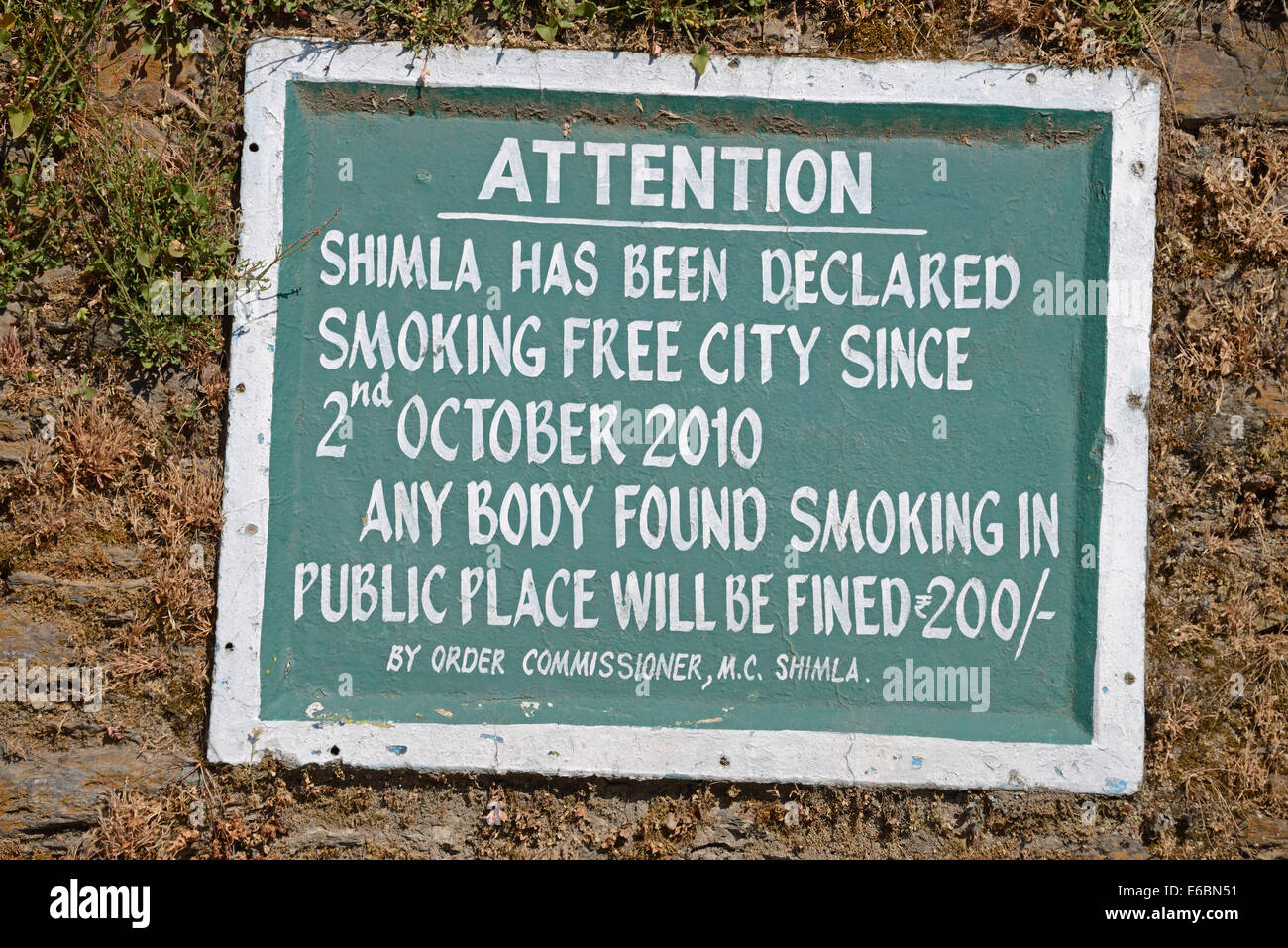 Divieto di non fumare a Shimla, Himachal Pradesh, India Foto Stock