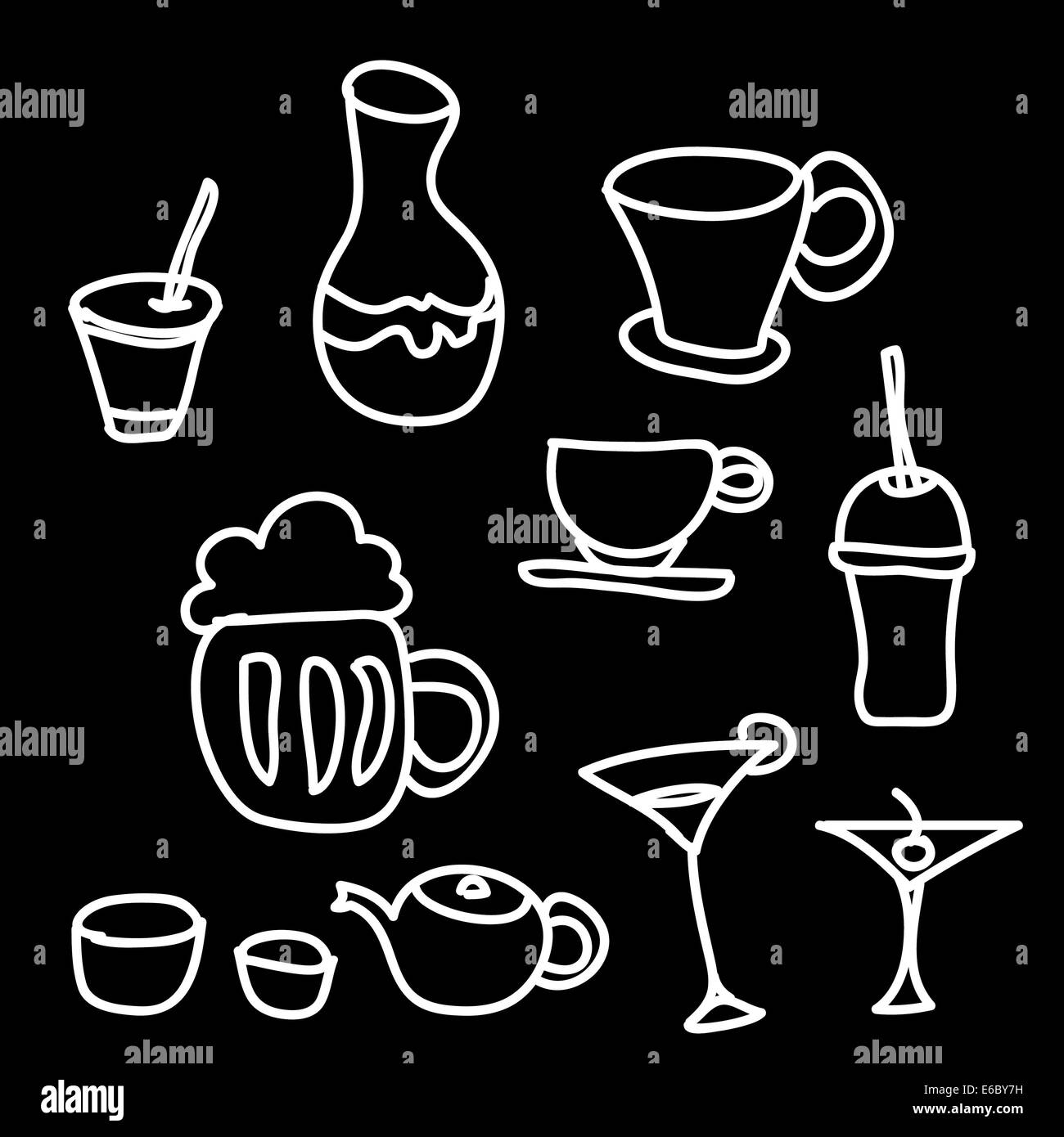 Drink & bevanda set di icone su sfondo nero Foto Stock