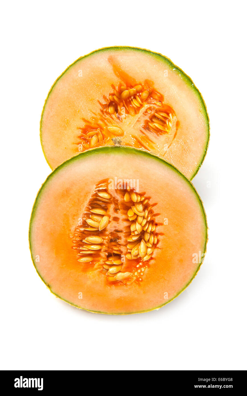 Melone melone frutta (Cucumis melo) isolato su una bianca di sfondo per studio. Foto Stock