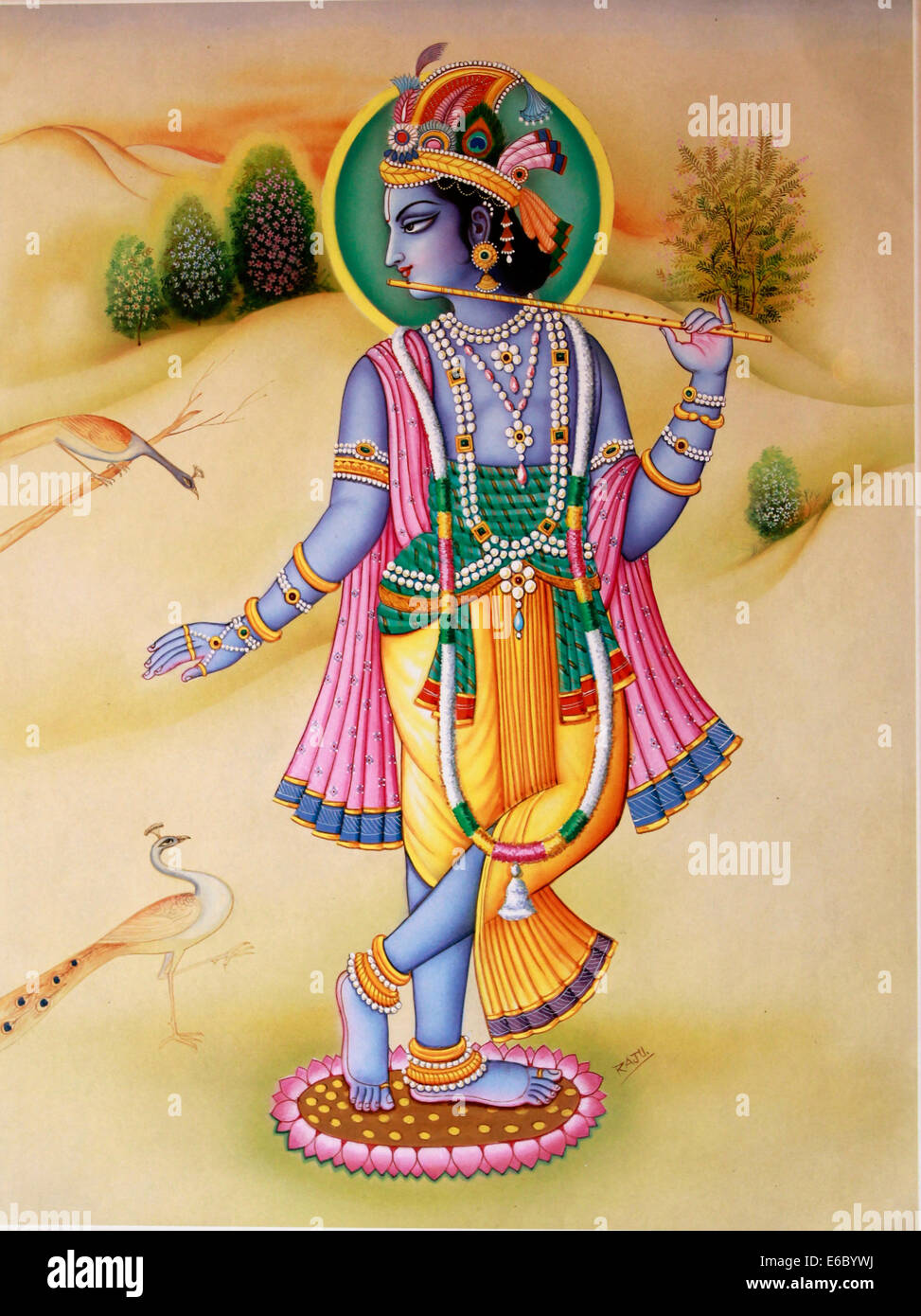 Pittura murale di dio indù Krishna Foto Stock