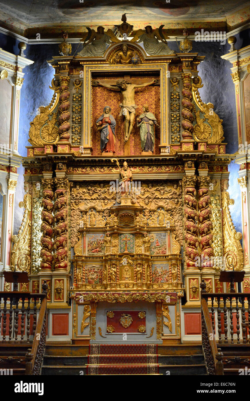 Francia, Pyrenees-Atlantiques (64), Paese Basco, Labord, Itxassou, pala d altare della chiesa Saint-Fructueux Foto Stock