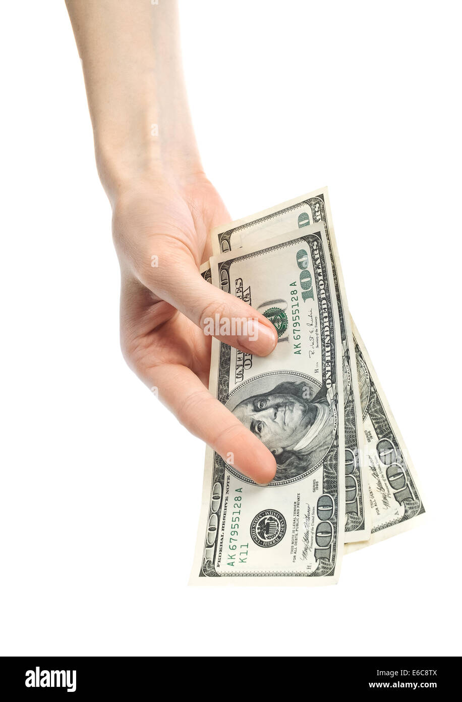 mani di donna, conta soldi, banconote da cento dollari americane. isolato  su bianco. copia spazio. 9502408 Stock Photo su Vecteezy