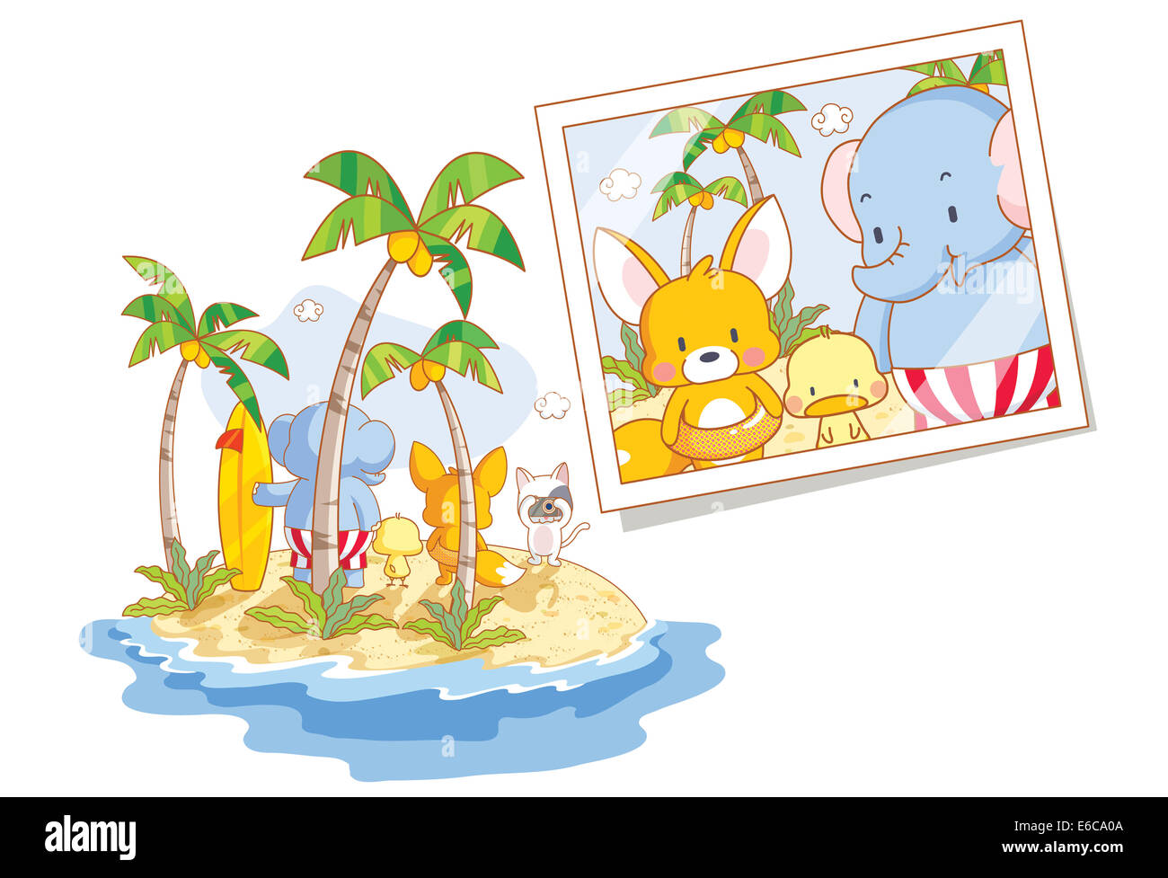 Funny animals cartoon sulla spiaggia Foto Stock