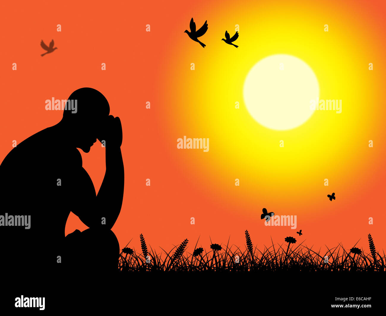 Pensare pensare che mostra perso la speranza e a circa Foto Stock