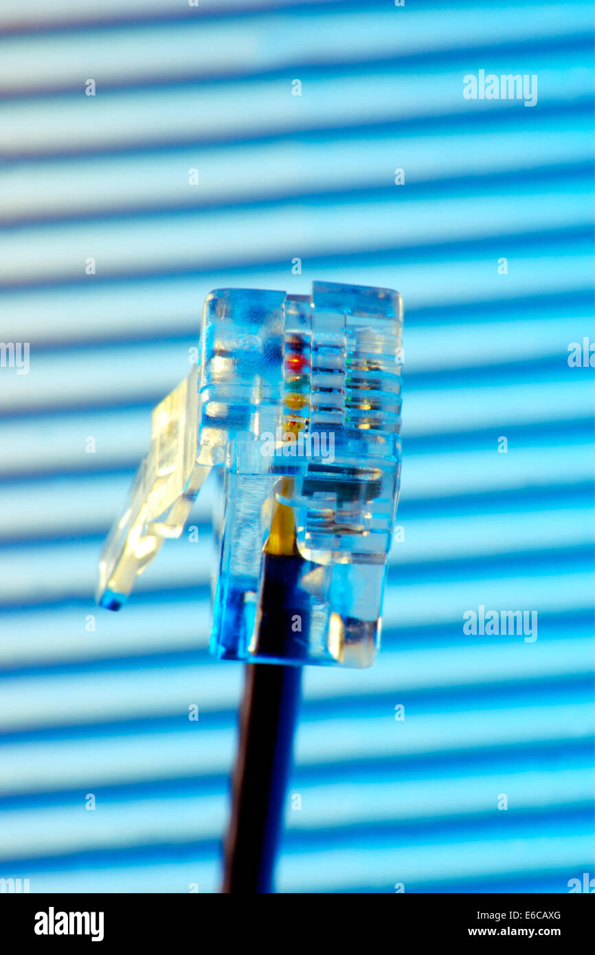 Close-up di un cavo di collegamento telefonico plugin Foto Stock