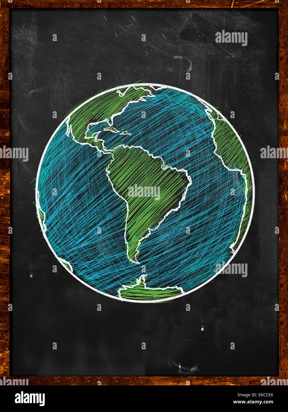 Verde Blu massa sul globo lavagna tecnica di disegno Foto Stock