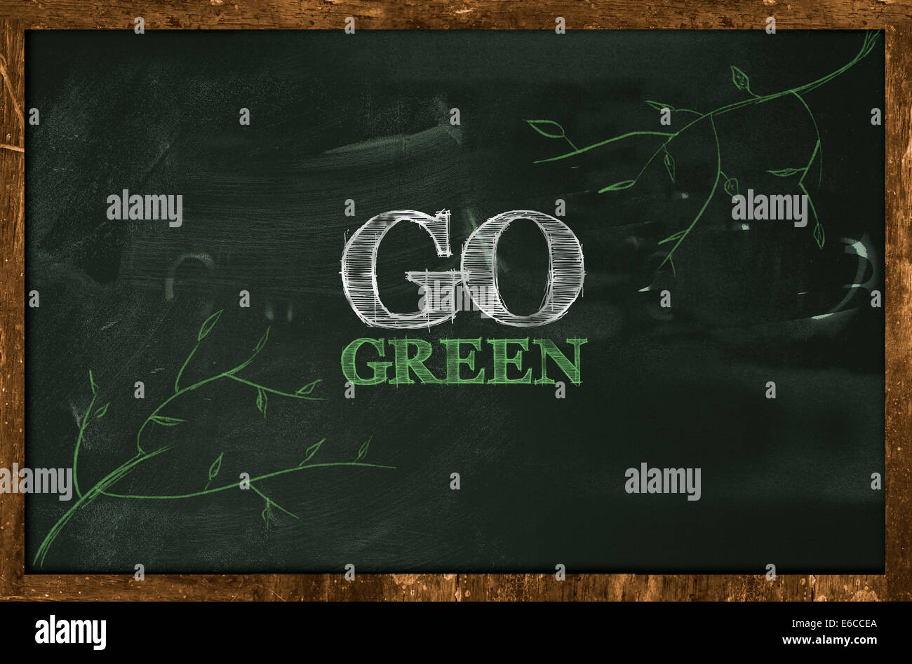 Andare il testo in verde sulla lavagna Disegno arte Foto Stock