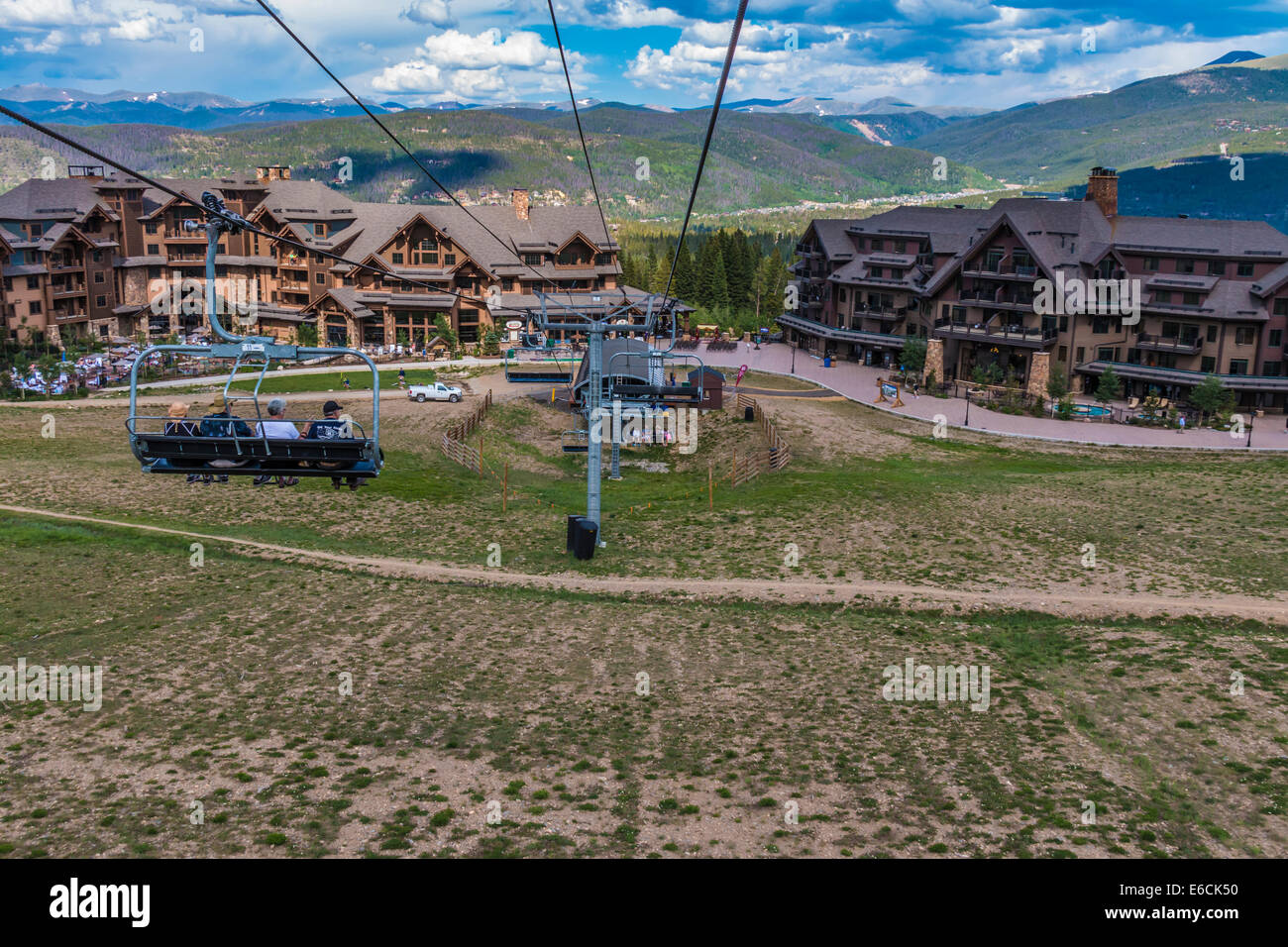 Indipendenza SuperChair Ski lift al Grand Lodge Resort sul picco 7 mountain a Breckenridge, Colorado. Foto Stock