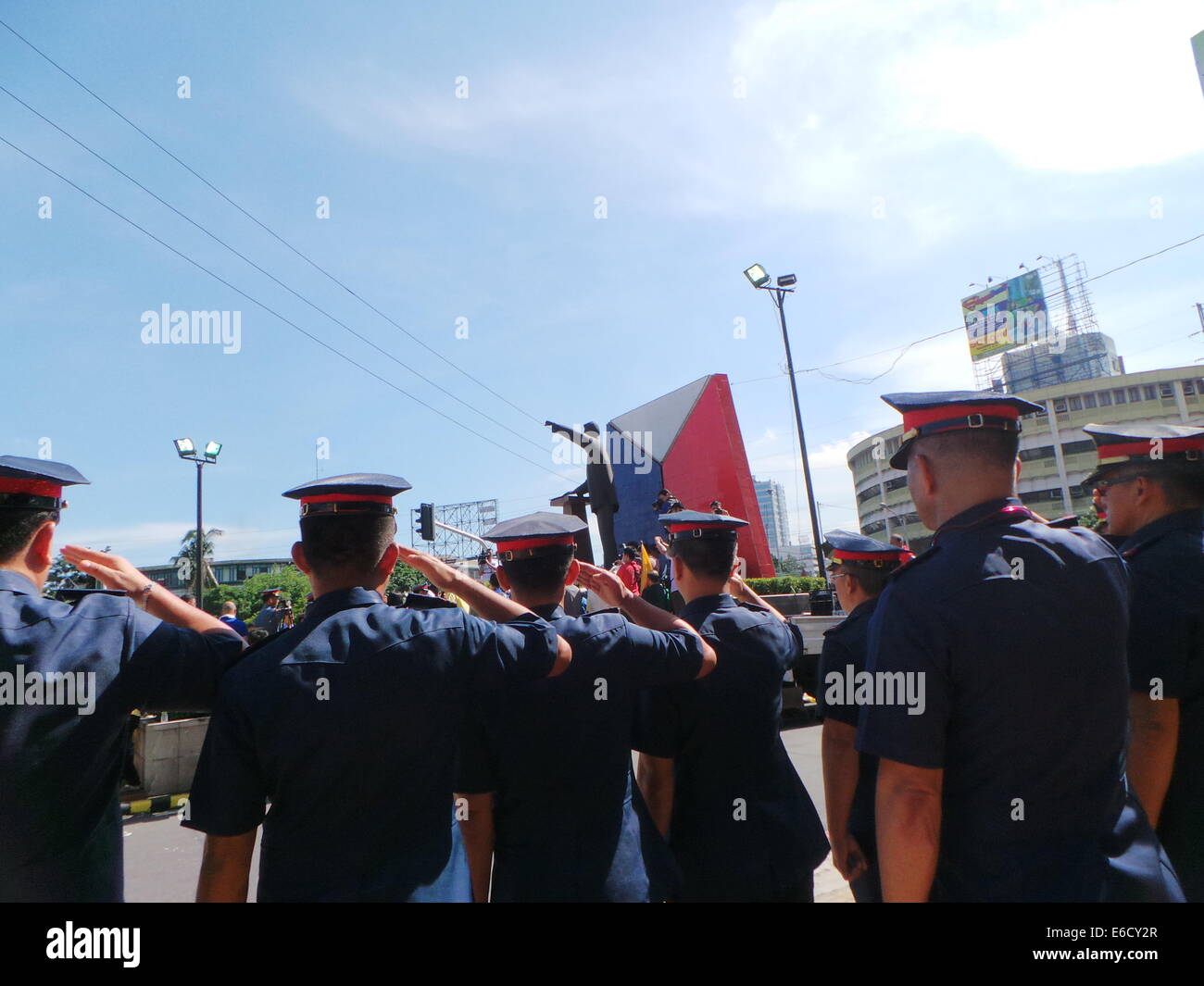 Quezon City, Filippine. 21 Agosto, 2014. Venti prima di Augusts è una vacanza nelle Filippine come l intero paese commemora l assassinio del senatore Benigno Aquino Suor (padre del Presidente Benigno 'Noynoy' Aquino Jr.) 31 anni fa nell'asfalto dell'Aeroporto Internazionale di Manila. Alla credenza popolare, la sua morte spianato la strada alla fine della dittatura nelle Filippine. Credito: Sherbien Dacalanio / Alamy Live News Foto Stock