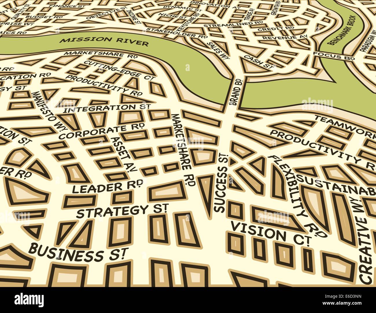 Vettoriale modificabile mappa stradale di una generica città business con i nomi delle strade Illustrazione Vettoriale