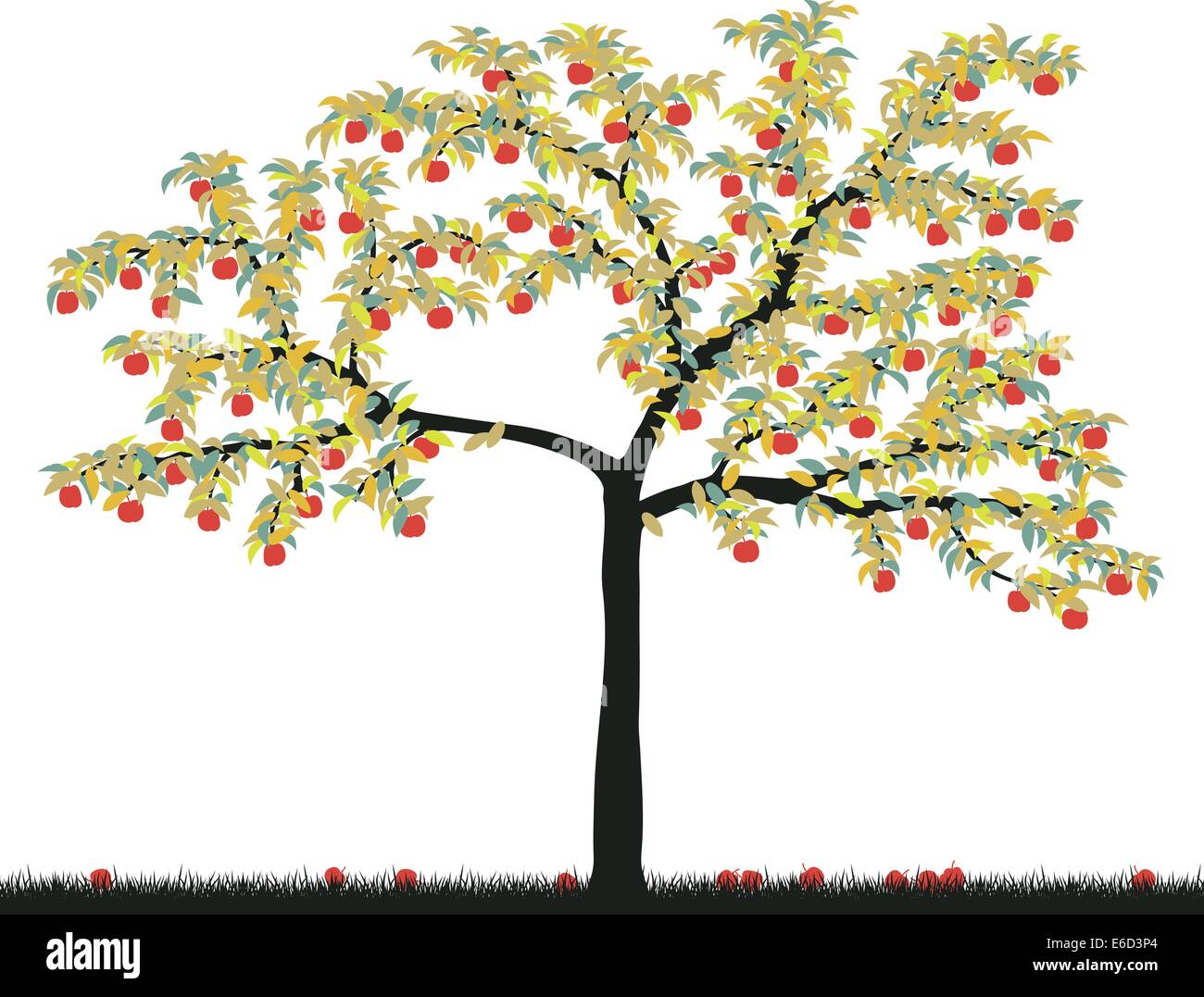 Modificabile illustrazione vettoriale di un colorato albero di mele Illustrazione Vettoriale