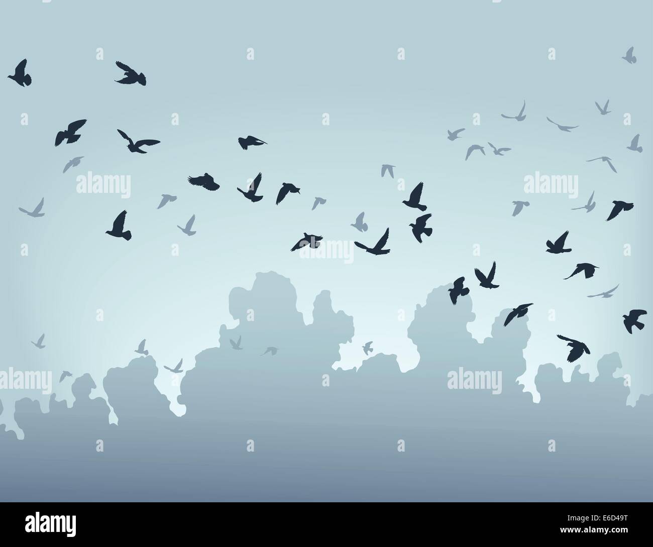 Illustrazione Vettoriale di uno stormo di uccelli in volo Illustrazione Vettoriale