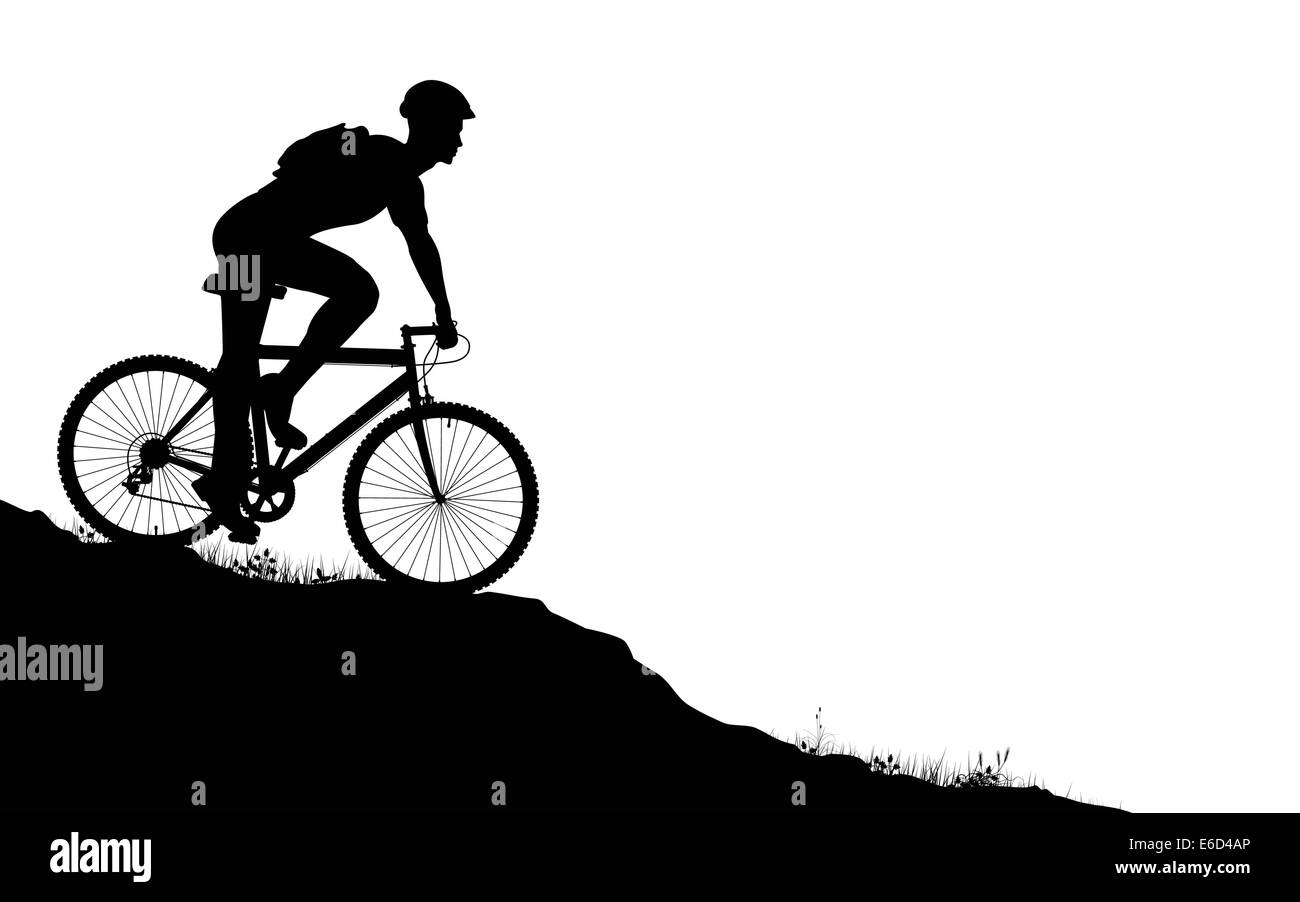 Primo piano del vettore silhouette di un uomo su una mountain bike Illustrazione Vettoriale