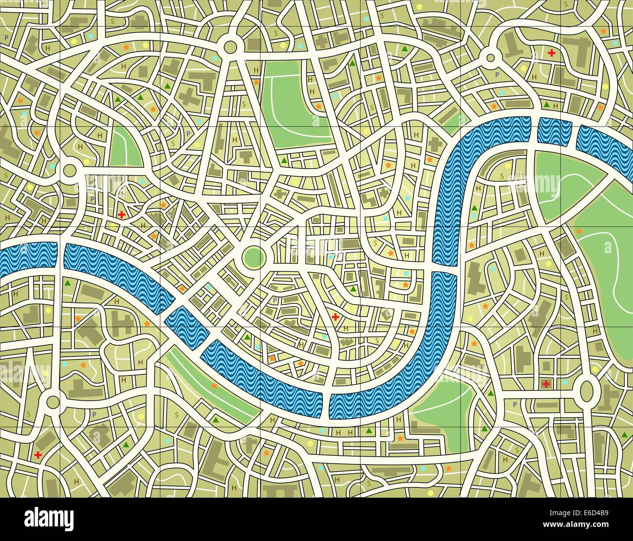 Modificabile illustrazione vettoriale di una mappa stradale senza nome Illustrazione Vettoriale