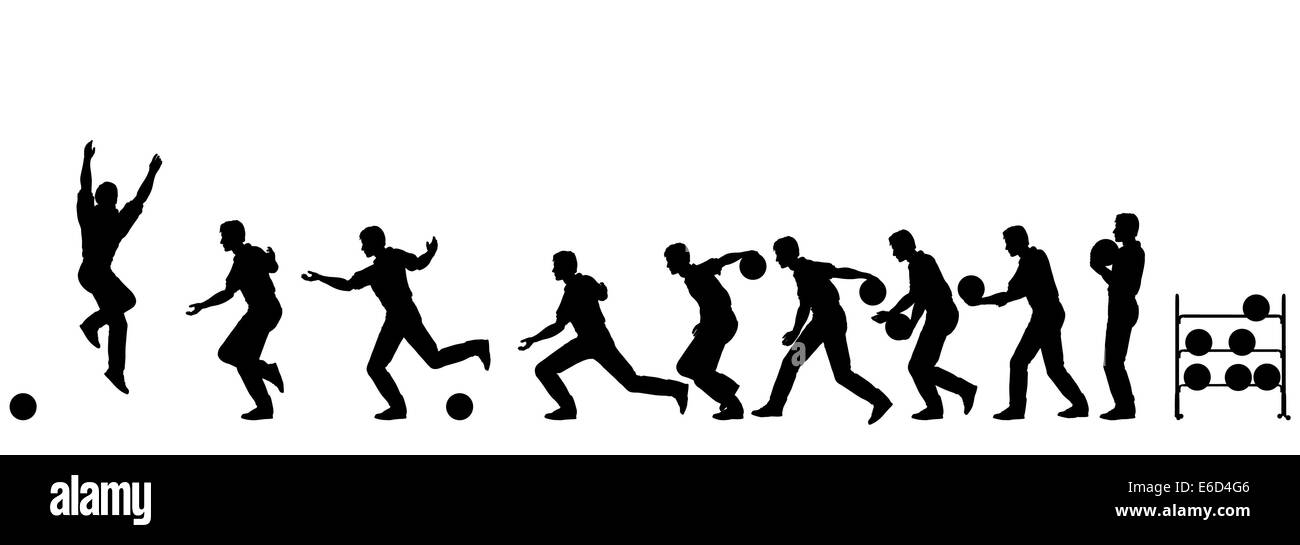 Vettoriale modificabile sequenza silhouette di un uomo bowling Illustrazione Vettoriale