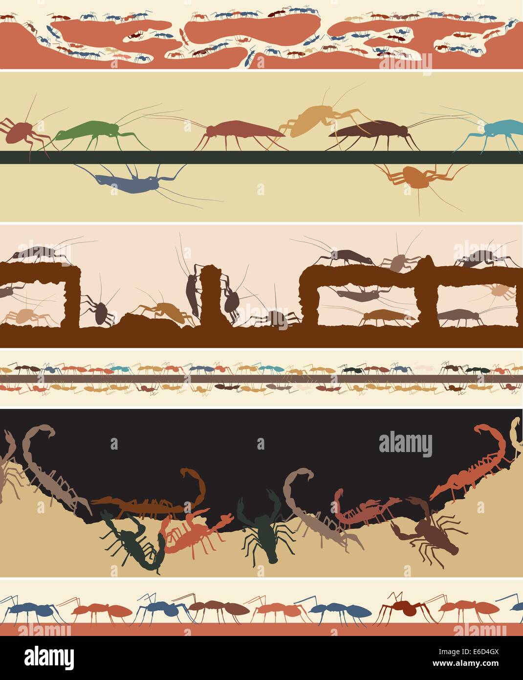 Set di colorati vettoriale modificabile di far risaltare le Formiche Scarafaggi e scorpioni Illustrazione Vettoriale