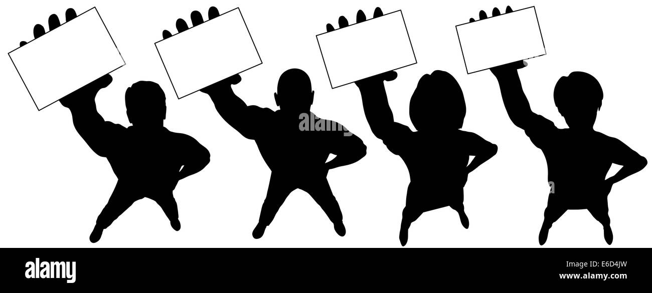 Vettore modificabile sagome di persone schede di contenimento verso l'alto, con le carte come separare facilmente sostituibile di oggetti. Illustrazione Vettoriale