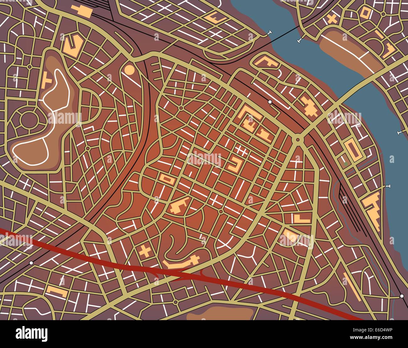 Modificabile mappa vettoriale di una generica città con i nomi di n. Illustrazione Vettoriale