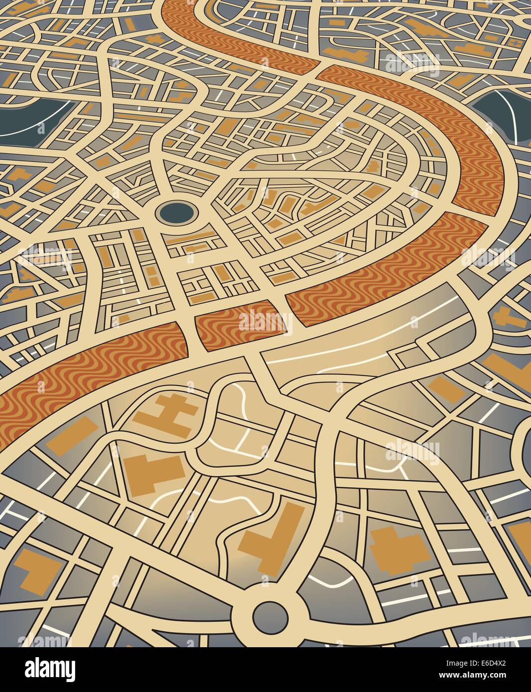 Modificabile illustrazione vettoriale di un anonimo mappa stradale da una prospettiva angolata Illustrazione Vettoriale
