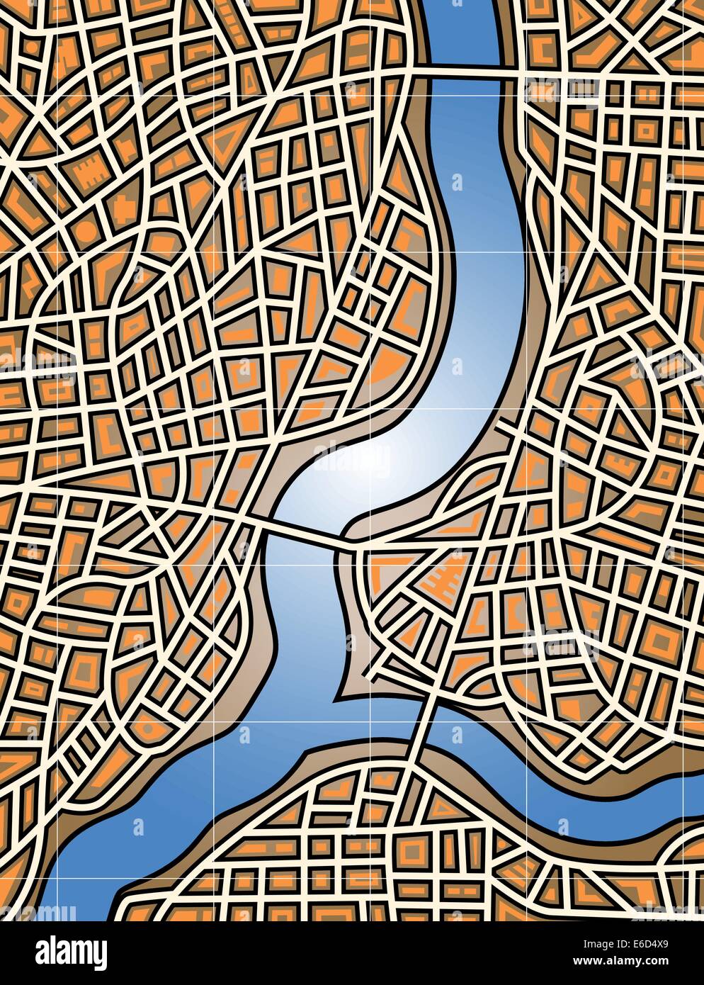 Modificabile colorata mappa vettoriale di un generico sulla città e sul fiume Illustrazione Vettoriale